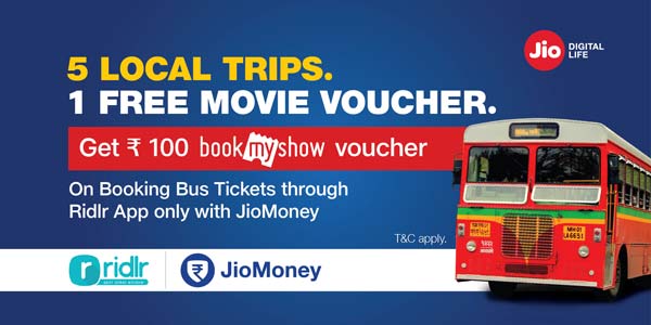 BookMyShow voucher on booking local trips on Ridlr